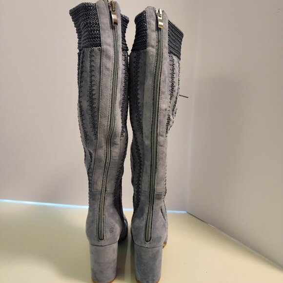 Free People x Silent D Lace-Up Suede Blue Grey Heeled Boots - Picture 9 of 9